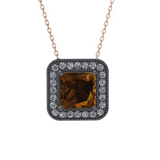 Esinti Kare Kolye - Dumanlı kuvars ve swarovski 925 ayar siyah rodyum kaplama gümüş kolye (40 cm gümüş rolo zincir) #1w3nb7g