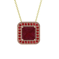 Kök yakut ve garnet 8 ayar rose altın kolye (40 cm altın rolo zincir)