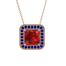 Esinti Kare Kolye - Garnet ve lab safir 8 ayar rose altın kolye (40 cm rose altın rolo zincir) #1ws5uu4