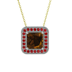Esinti Kare Kolye - Dumanlı kuvars ve garnet 925 ayar gümüş kolye (40 cm altın rolo zincir) #1x0s7am