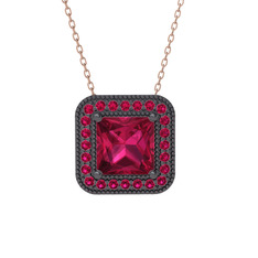Esinti Kare Kolye - Rodolit garnet 925 ayar siyah rodyum kaplama gümüş kolye (40 cm rose altın rolo zincir) #1xbig9k