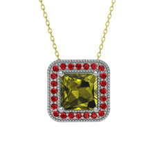 Esinti Kare Kolye - Peridot ve garnet 925 ayar gümüş kolye (40 cm altın rolo zincir) #1xgwril