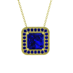 Esinti Kare Kolye - Lab safir 8 ayar altın kolye (40 cm altın rolo zincir) #1xzphpq