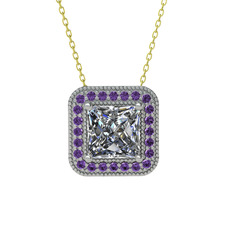 Esinti Kare Kolye - Swarovski ve ametist 8 ayar beyaz altın kolye (40 cm altın rolo zincir) #1y89893