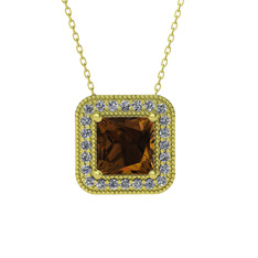 Esinti Kare Kolye - Dumanlı kuvars ve pırlanta 14 ayar altın kolye (0.264 karat, 40 cm altın rolo zincir) #1yopj9o