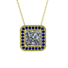 Esinti Kare Kolye - Swarovski ve lab safir 925 ayar altın kaplama gümüş kolye (40 cm gümüş rolo zincir) #2lqlgt