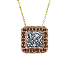 Swarovski ve dumanlı kuvars 18 ayar rose altın kolye (40 cm gümüş rolo zincir)