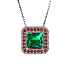 Esinti Kare Kolye - Yeşil kuvars ve garnet 925 ayar gümüş kolye (40 cm gümüş rolo zincir) #3ms9jw