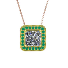 Esinti Kare Kolye - Beyaz zirkon ve kök zümrüt 925 ayar altın kaplama gümüş kolye (40 cm rose altın rolo zincir) #4nngsp