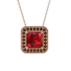 Esinti Kare Kolye - Garnet ve dumanlı kuvars 14 ayar rose altın kolye (40 cm rose altın rolo zincir) #4tm9cw
