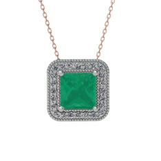 Esinti Kare Kolye - Kök zümrüt ve pırlanta 8 ayar beyaz altın kolye (0.264 karat, 40 cm rose altın rolo zincir) #4tt5v1