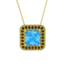 Esinti Kare Kolye - Akuamarin ve dumanlı kuvars 18 ayar altın kolye (40 cm altın rolo zincir) #4wsdm3