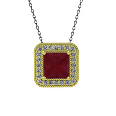 Esinti Kare Kolye - Kök yakut ve swarovski 8 ayar altın kolye (40 cm gümüş rolo zincir) #5fwdvw