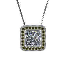 Esinti Kare Kolye - Swarovski ve peridot 925 ayar gümüş kolye (40 cm gümüş rolo zincir) #5uwai8
