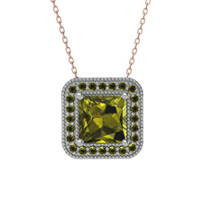 Esinti Kare Kolye - Peridot 925 ayar gümüş kolye (40 cm rose altın rolo zincir) #69zbo6