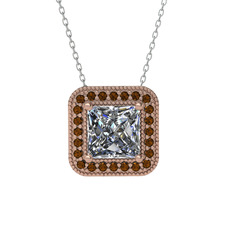 Swarovski ve dumanlı kuvars 8 ayar rose altın kolye (40 cm beyaz altın rolo zincir)