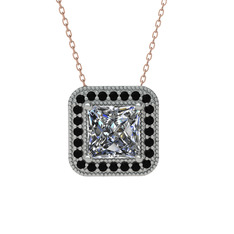 Esinti Kare Kolye - Beyaz zirkon ve siyah zirkon 925 ayar gümüş kolye (40 cm rose altın rolo zincir) #8jbg0q