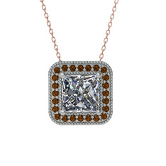 Swarovski ve dumanlı kuvars 18 ayar beyaz altın kolye (40 cm rose altın rolo zincir)