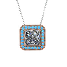 Esinti Kare Kolye - Swarovski ve akuamarin 8 ayar rose altın kolye (40 cm beyaz altın rolo zincir) #aemyxv