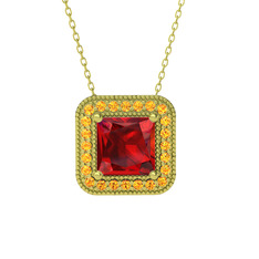 Garnet ve sitrin 8 ayar altın kolye (40 cm altın rolo zincir)