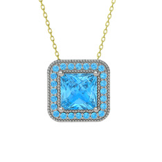 Esinti Kare Kolye - Akuamarin 14 ayar beyaz altın kolye (40 cm altın rolo zincir) #b4cvxf