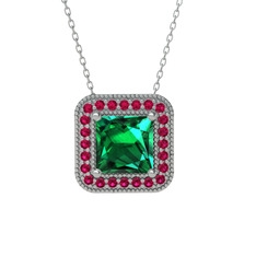 Esinti Kare Kolye - Yeşil kuvars ve rodolit garnet 14 ayar beyaz altın kolye (40 cm beyaz altın rolo zincir) #bdme1w
