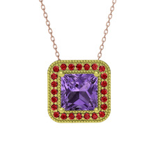 Ametist ve garnet 18 ayar altın kolye (40 cm rose altın rolo zincir)