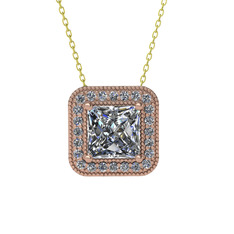 Swarovski ve pırlanta 8 ayar rose altın kolye (0.264 karat, 40 cm altın rolo zincir)