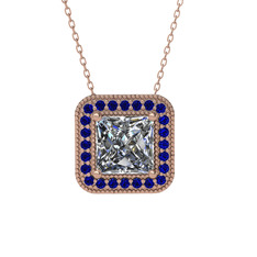 Esinti Kare Kolye - Swarovski ve lab safir 8 ayar rose altın kolye (40 cm rose altın rolo zincir) #c7epfo