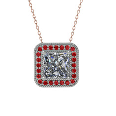 Esinti Kare Kolye - Swarovski ve garnet 18 ayar beyaz altın kolye (40 cm rose altın rolo zincir) #c7gl29