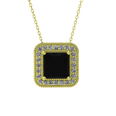 Esinti Kare Kolye - Siyah zirkon ve swarovski 8 ayar altın kolye (40 cm altın rolo zincir) #c8v7vt