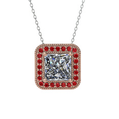 Esinti Kare Kolye - Beyaz zirkon ve garnet 14 ayar rose altın kolye (40 cm beyaz altın rolo zincir) #c97hg0