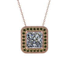 Beyaz zirkon ve peridot 8 ayar rose altın kolye (40 cm rose altın rolo zincir)