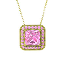 Esinti Kare Kolye - Pembe kuvars 14 ayar altın kolye (40 cm altın rolo zincir) #cemjex
