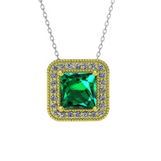 Esinti Kare Kolye - Yeşil kuvars ve pırlanta 14 ayar altın kolye (0.264 karat, 40 cm gümüş rolo zincir) #ctgeno