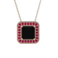 Esinti Kare Kolye - Siyah zirkon ve rodolit garnet 8 ayar rose altın kolye (40 cm rose altın rolo zincir) #cyuxo3