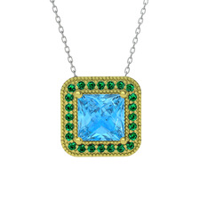 Esinti Kare Kolye - Akuamarin ve yeşil kuvars 18 ayar altın kolye (40 cm gümüş rolo zincir) #dcgymi