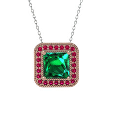 Esinti Kare Kolye - Yeşil kuvars ve rodolit garnet 18 ayar rose altın kolye (40 cm beyaz altın rolo zincir) #di9u4f