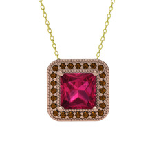 Rodolit garnet ve dumanlı kuvars 925 ayar rose altın kaplama gümüş kolye (40 cm gümüş rolo zincir)