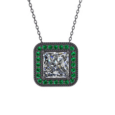 Esinti Kare Kolye - Swarovski ve yeşil kuvars 925 ayar siyah rodyum kaplama gümüş kolye (40 cm gümüş rolo zincir) #dv2dfi