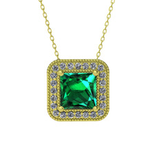 Esinti Kare Kolye - Yeşil kuvars ve beyaz zirkon 925 ayar altın kaplama gümüş kolye (40 cm altın rolo zincir) #e744ez