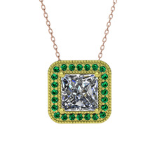 Swarovski ve yeşil kuvars 8 ayar altın kolye (40 cm gümüş rolo zincir)
