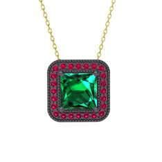 Esinti Kare Kolye - Yeşil kuvars ve rodolit garnet 925 ayar siyah rodyum kaplama gümüş kolye (40 cm altın rolo zincir) #fegxvs
