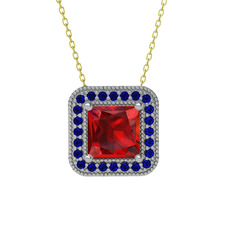 Garnet ve lab safir 18 ayar beyaz altın kolye (40 cm gümüş rolo zincir)
