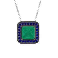 Esinti Kare Kolye - Kök zümrüt ve lab safir 925 ayar siyah rodyum kaplama gümüş kolye (40 cm beyaz altın rolo zincir) #fogqld
