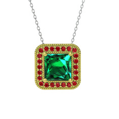 Yeşil kuvars ve garnet 14 ayar altın kolye (40 cm beyaz altın rolo zincir)