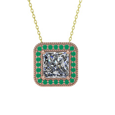 Esinti Kare Kolye - Swarovski ve kök zümrüt 14 ayar rose altın kolye (40 cm altın rolo zincir) #fsiwpn