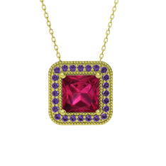 Rodolit garnet ve ametist 14 ayar altın kolye (40 cm altın rolo zincir)