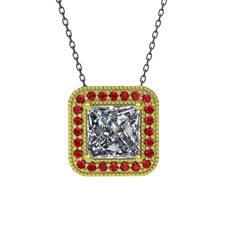 Beyaz zirkon ve garnet 8 ayar altın kolye (40 cm gümüş rolo zincir)