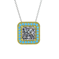 Esinti Kare Kolye - Swarovski ve akuamarin 18 ayar altın kolye (40 cm beyaz altın rolo zincir) #gp30qg